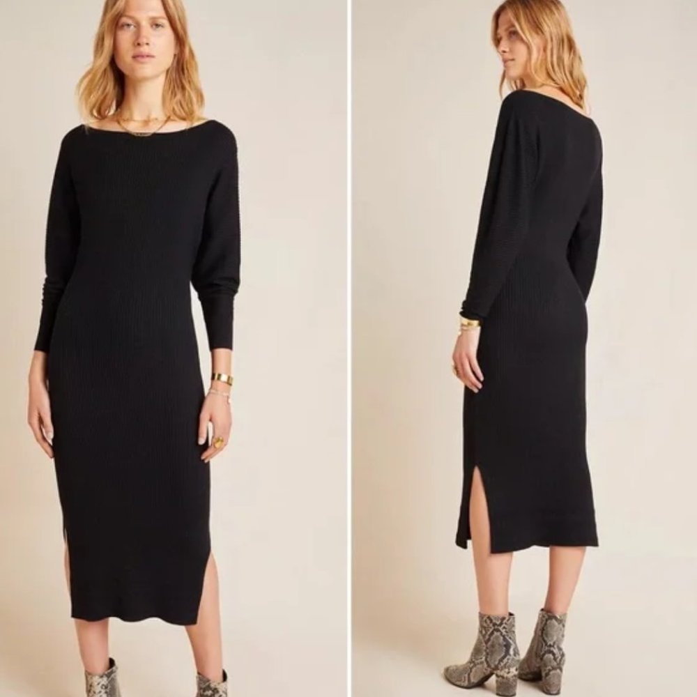 Anthropologie Shea Black Rib Knit Sweater Dress XS